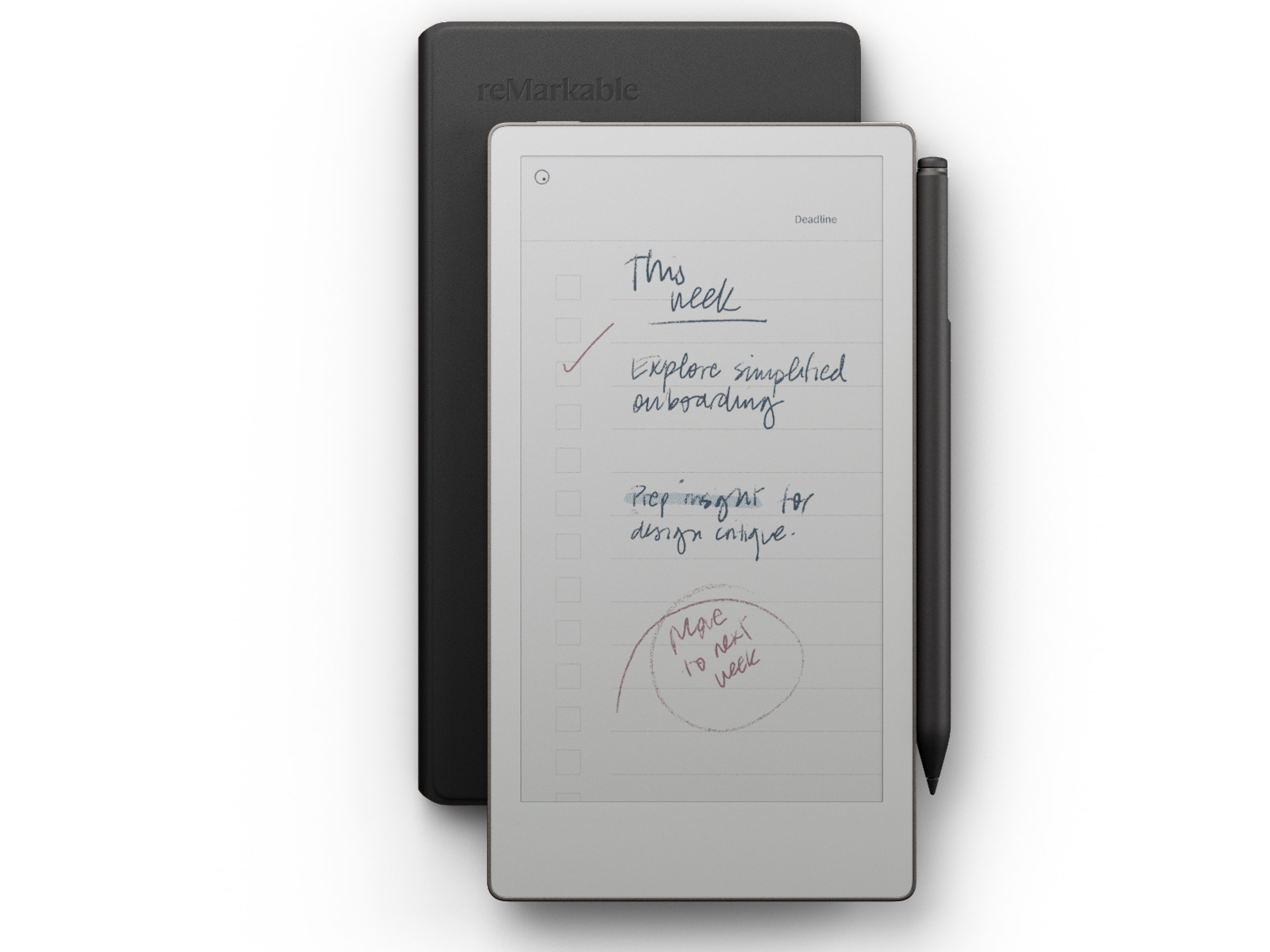 reMarkable Paper Pro Move 7,3" inkl. Marker Plus & Book Folio (svart skinn) Digitala anteckningsblock