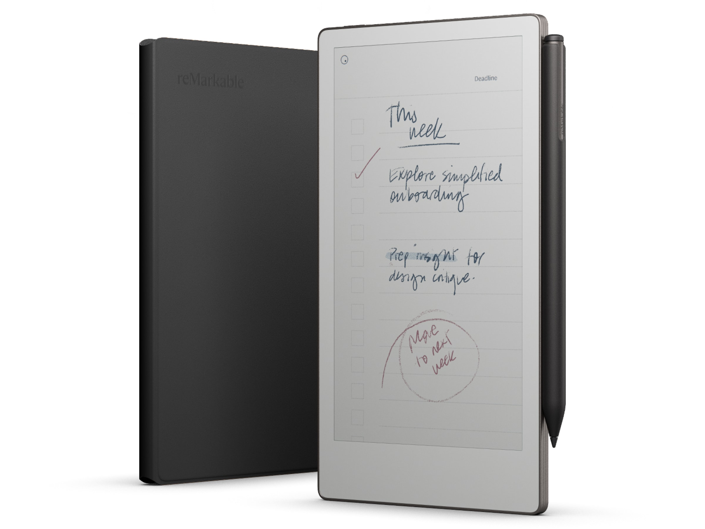 reMarkable Paper Pro Move 7,3" inkl. Marker Plus & Book Folio (svart skinn) Digitala anteckningsblock