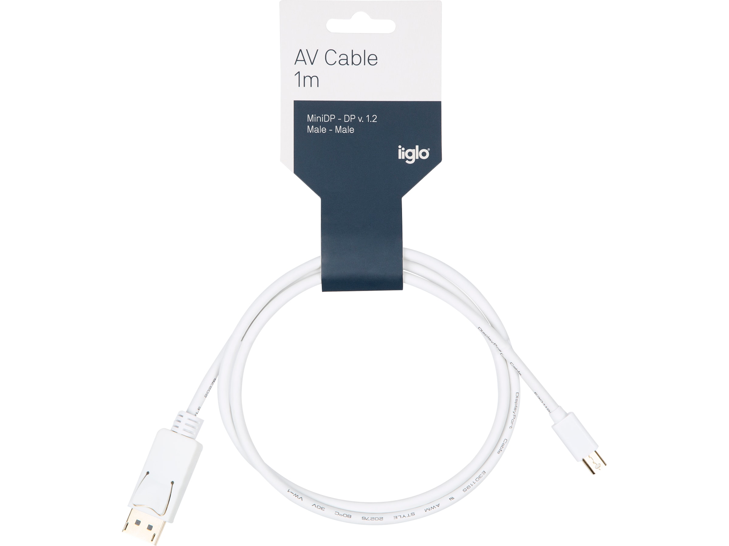 MiniDP till Displayport kabel 1m (vit) Skärmkablar