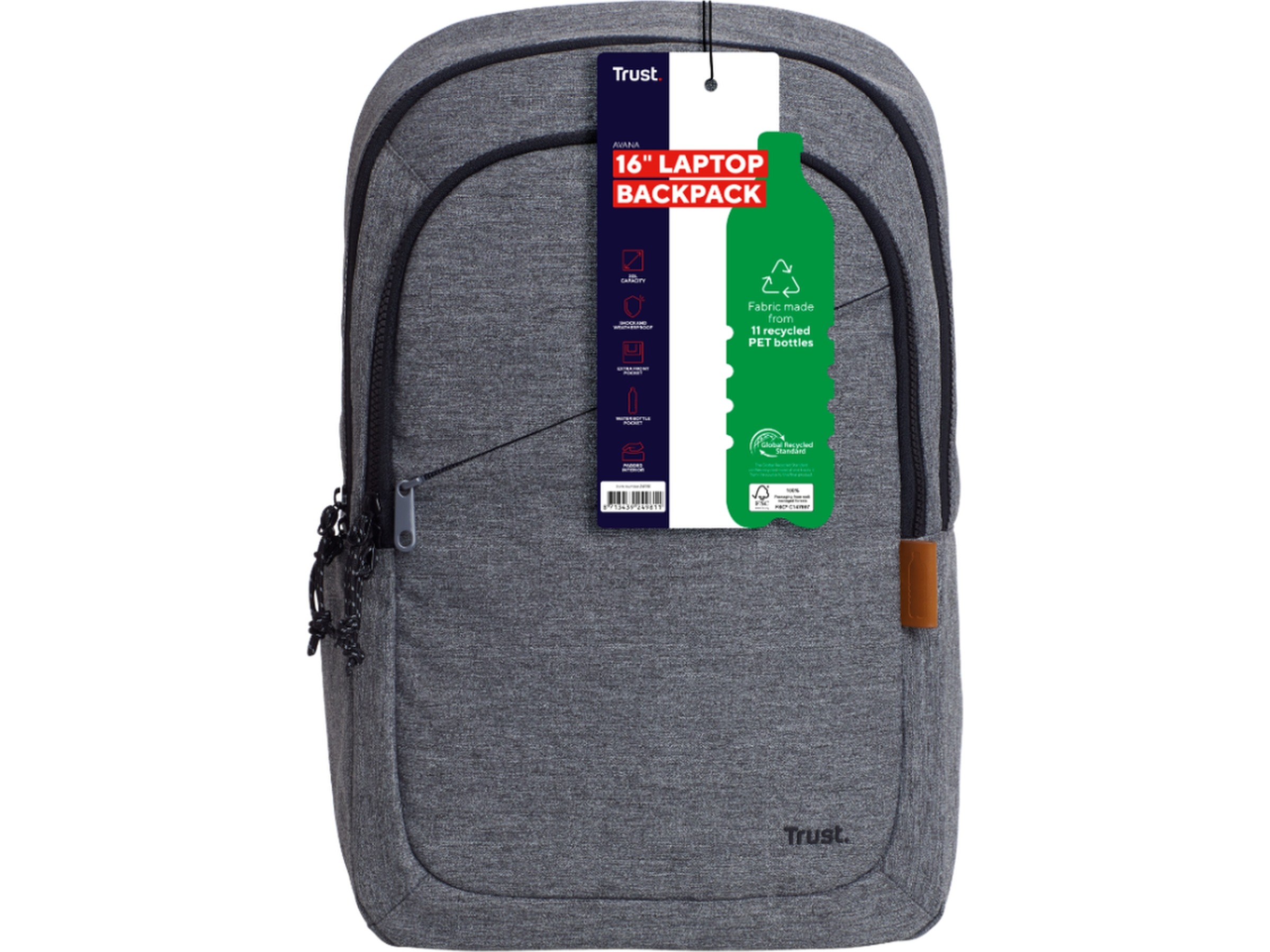 AVANA 16" Eco-Ryggsäck (grå) Ryggsäck, väska och fodral