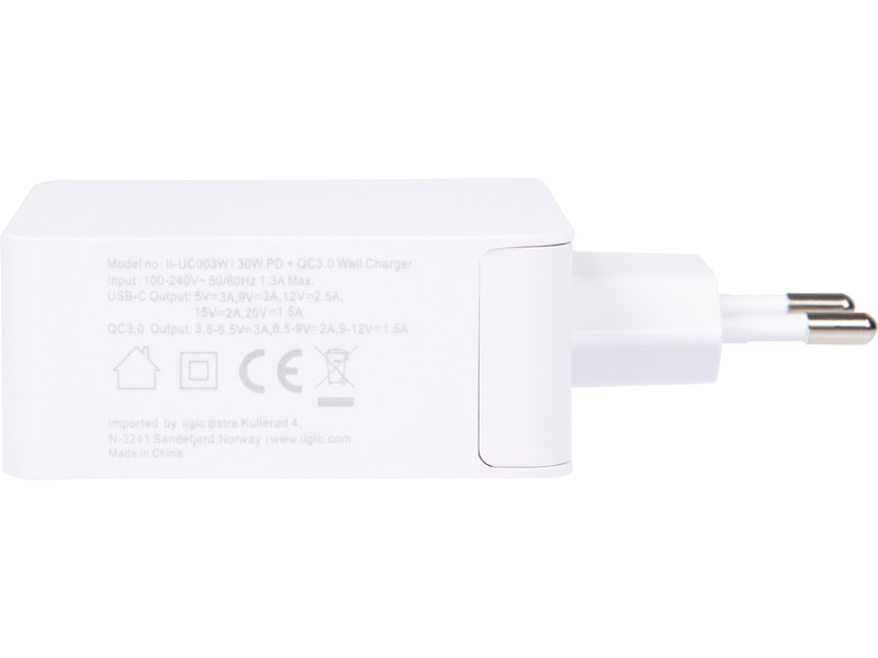 iiglo 48W Väggladdare (vit) Mobilladdare