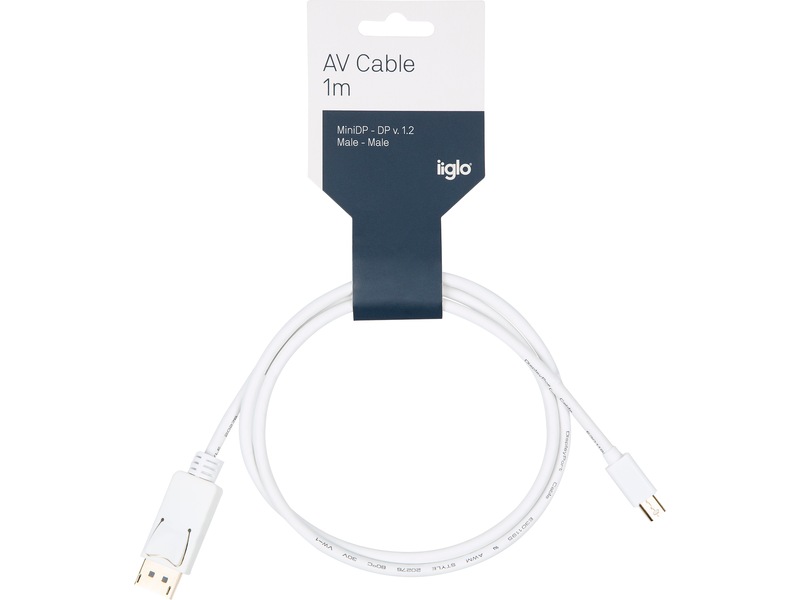 MiniDP till Displayport kabel 1m (vit) Skärmkablar