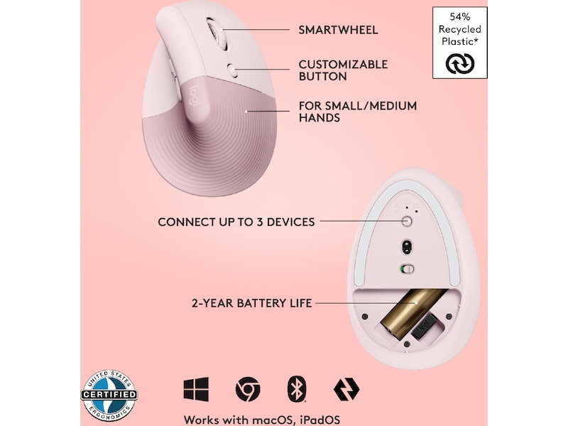 Logitech Lift Vertikal mus (dark rose) Mus