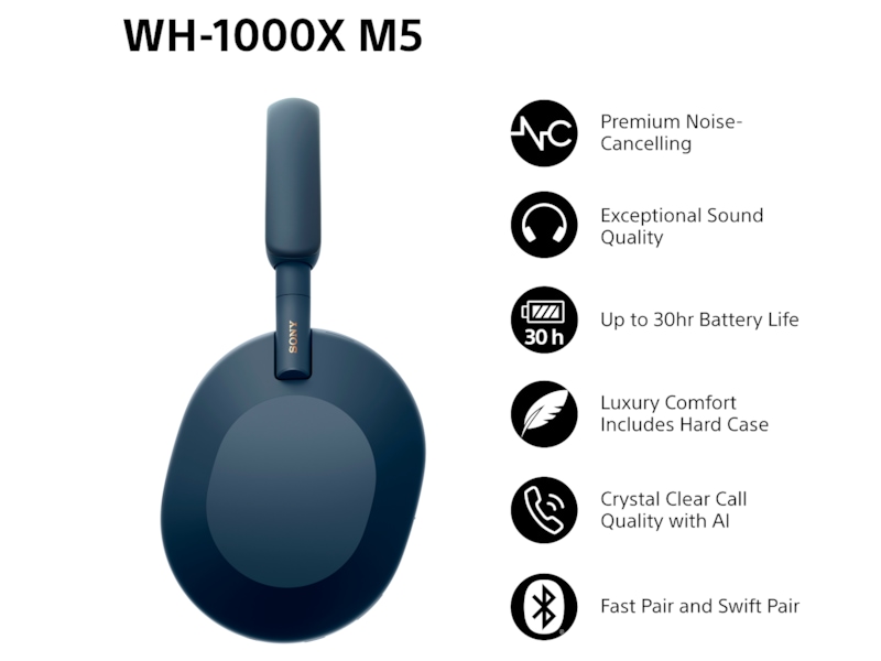 Sony WH-1000XM5 trådlösa hörlurar, Over-Ear (blå) Hörlurar