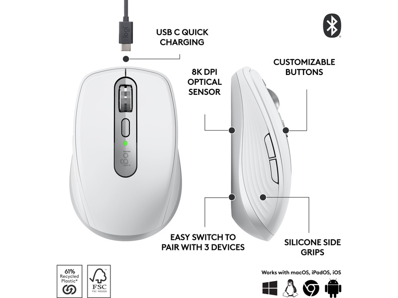 Logitech MX Anywhere 3S trådlös mus (pale grey) Mus