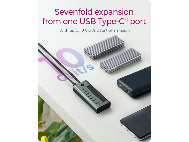 ICY BOX 7 Port USB-C Hub (blå/grå) Dockningsstation och USB-hub