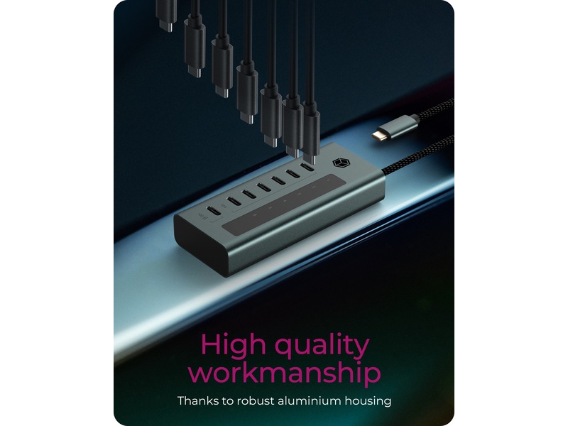 ICY BOX 7 Port USB-C Hub (blå/grå) Dockningsstation och USB-hub