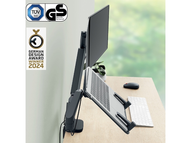 Leitz Ergo Monitorarm & Laptop-Stativ, platsbesparande Bord- & väggfäste