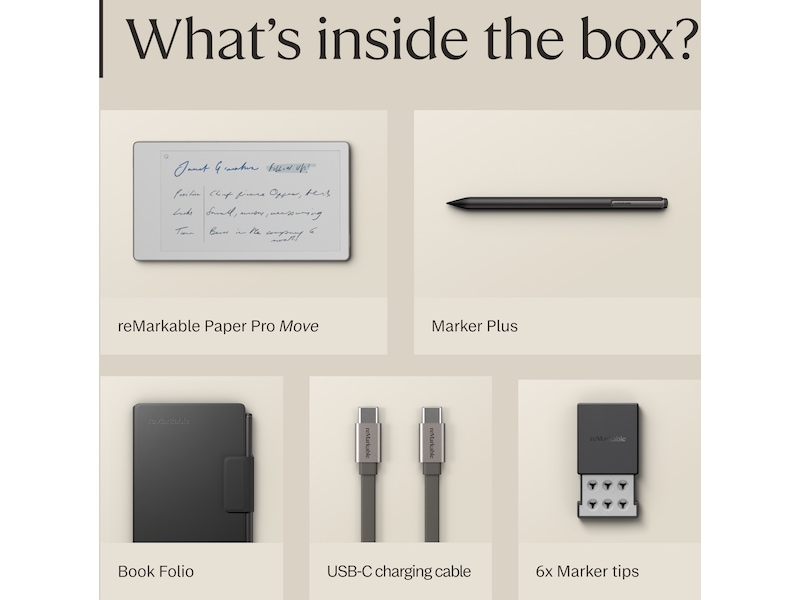 reMarkable Paper Pro Move 7,3" inkl. Marker Plus & Book Folio (svart skinn) Digitala anteckningsblock