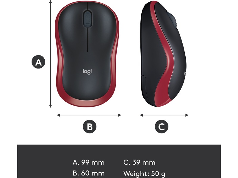 Logitech M185 Trådlös Mus Röd Mus