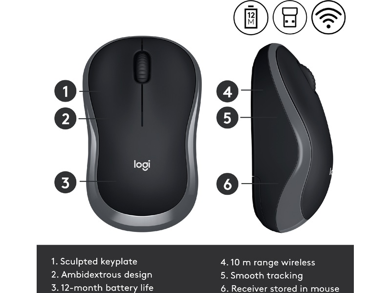 Logitech M185 Trådlös Mus Swift Grey Mus