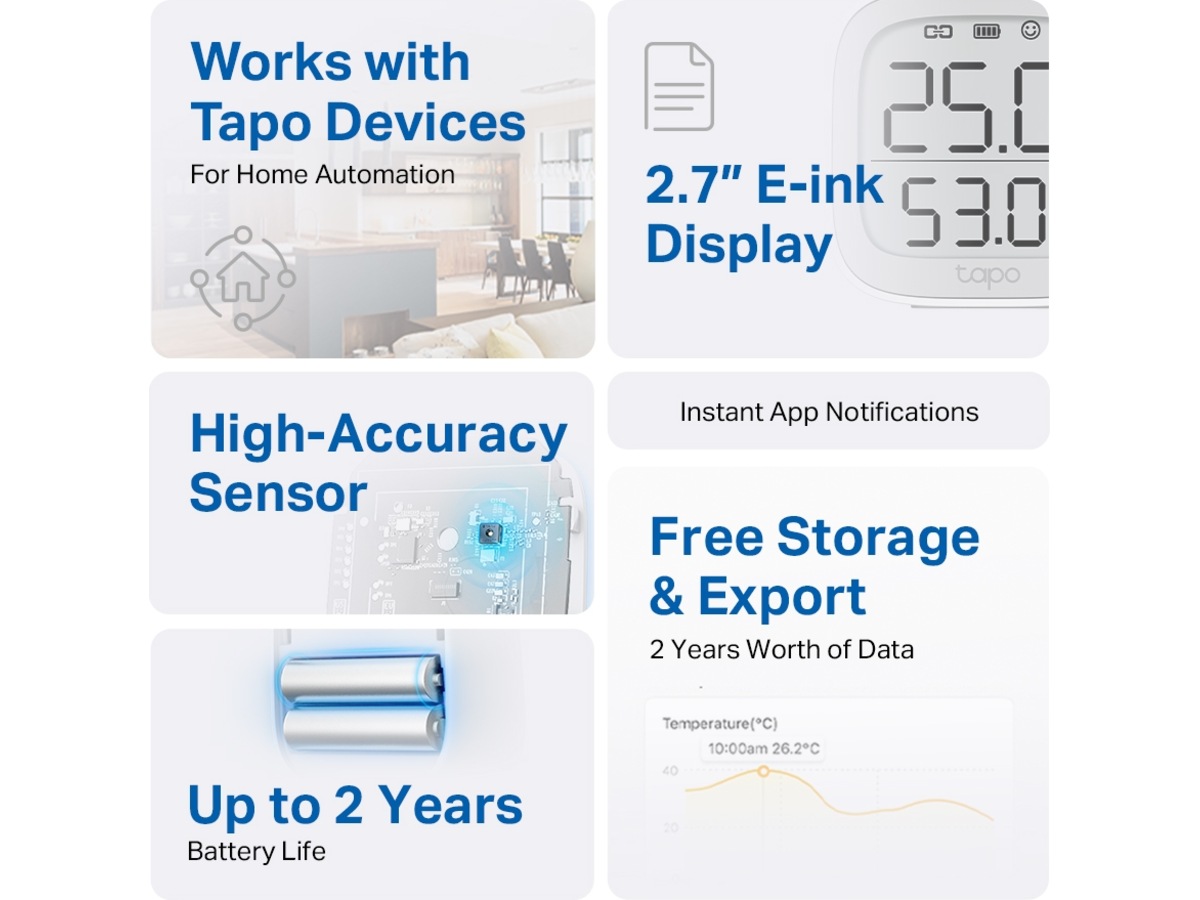 Tapo T315 V1.2 Smart temperatur- och luftfuktighetsmätare Sensorer
