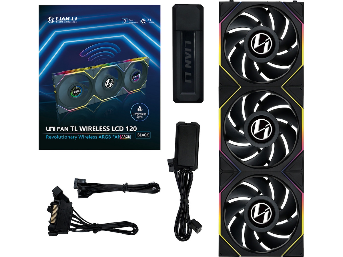 Lian Li UNI FAN TL Wireless LCD Reverse 3pk (svart) Fläkt