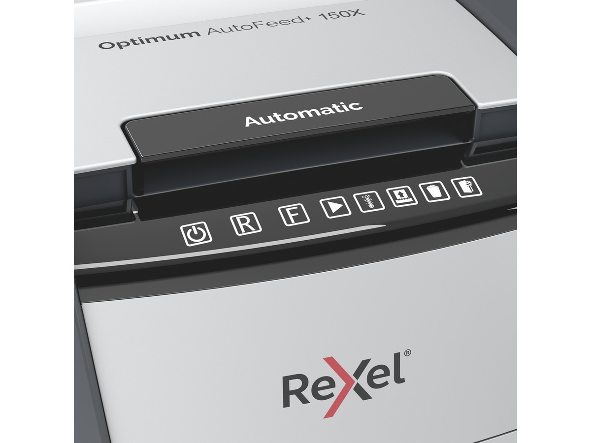 Rexel dokumentforstörare Optimum AutoFeed+ 150X auto korsklippning P4 Dokumentförstörare
