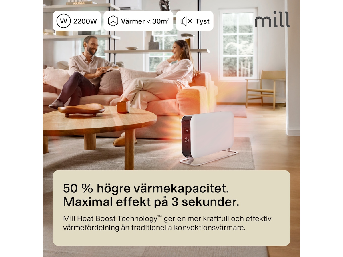 Mill Instant Max golvvärmare 2200W LED (vit) Fristående element
