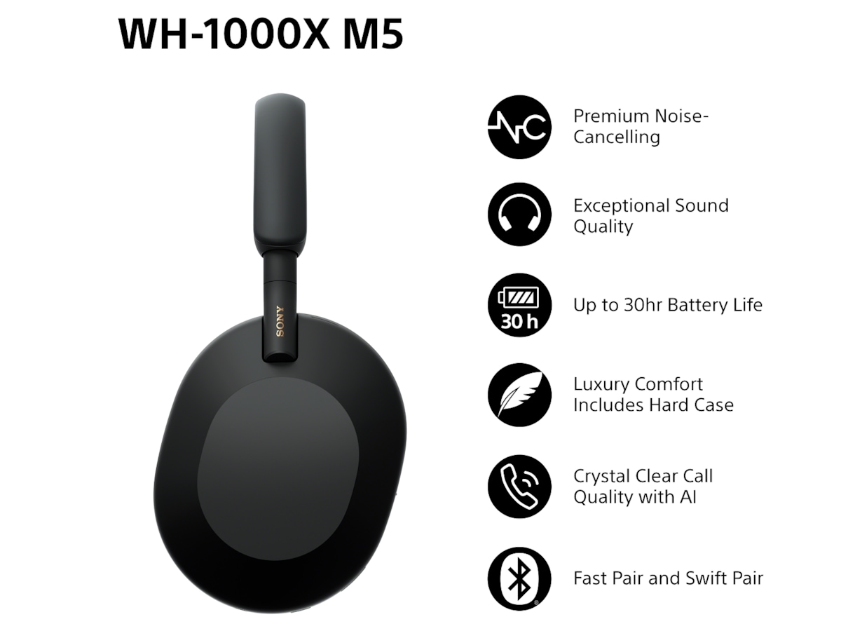 Sony WH-1000XM5 trådlösa hörlurar, Over-Ear (svart) Hörlurar