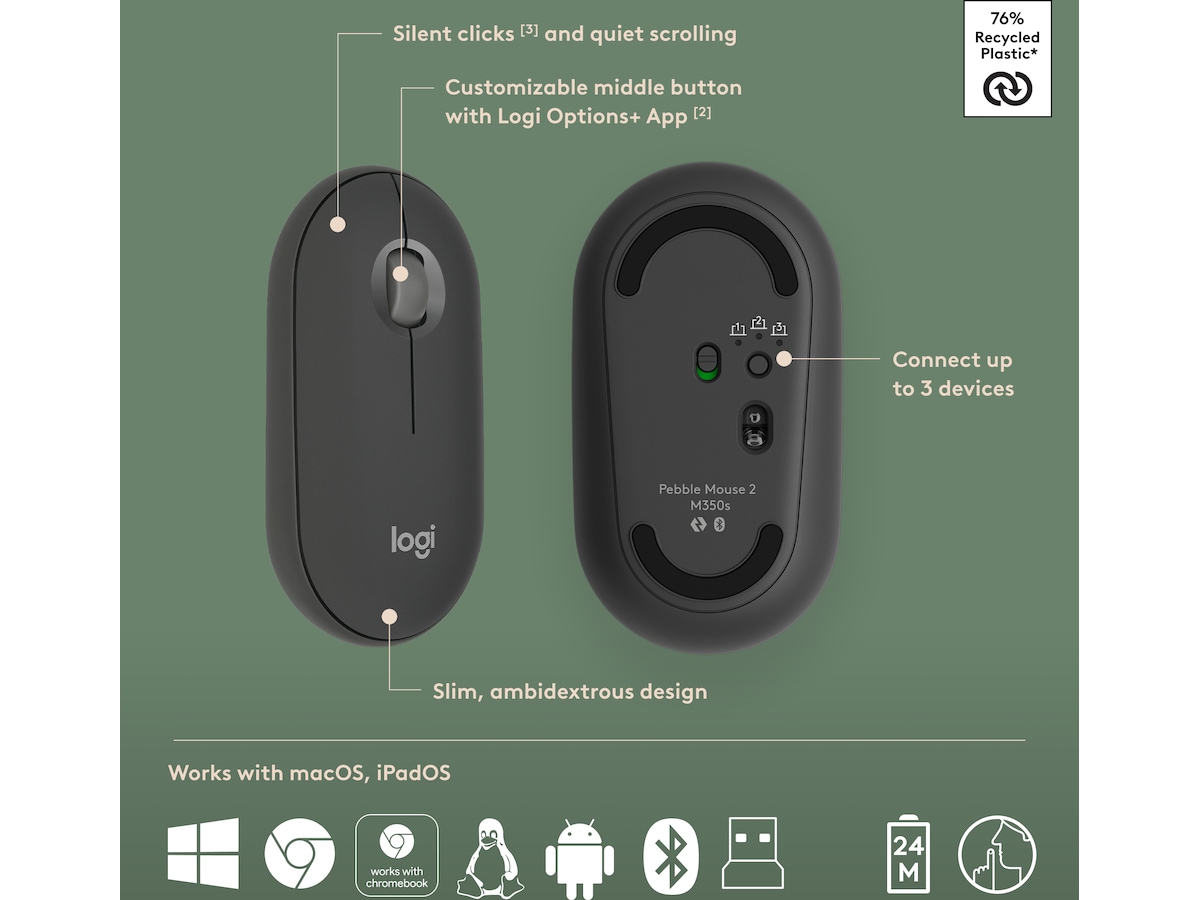 Pebble 2 Combo (svart) Mus & tangentbord -combo-paket