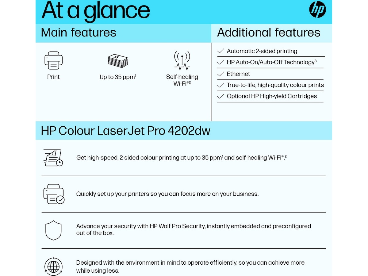 HP Color LaserJet Pro 4202dw laserskrivare Skrivare