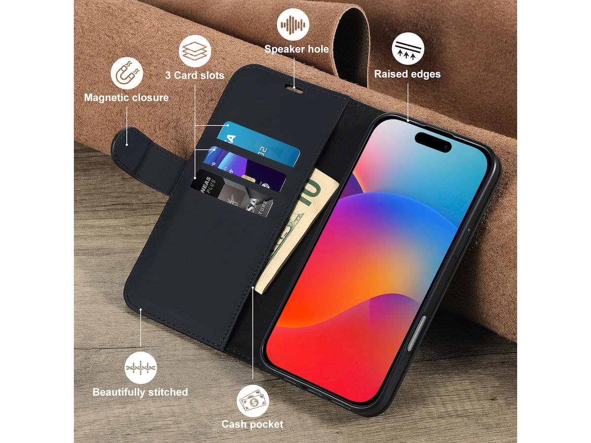 iiglo iPhone 16 Pro Plånboksfodral (svart) Skydd