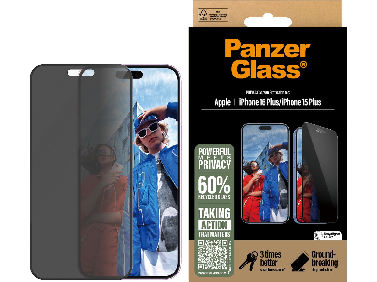 PanzerGlass iPhone 16 Plus | 15 Plus Privacy skärmskydd Skärmskydd