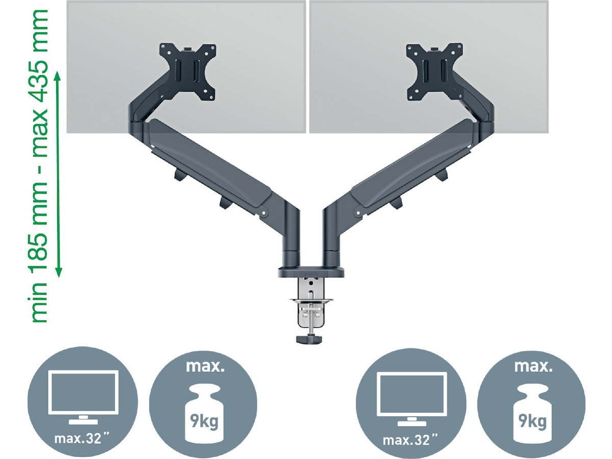 Leitz Ergo Monitorarm Dubbel, platsbesparande, 17"-32" skärmar Bord- & väggfäste