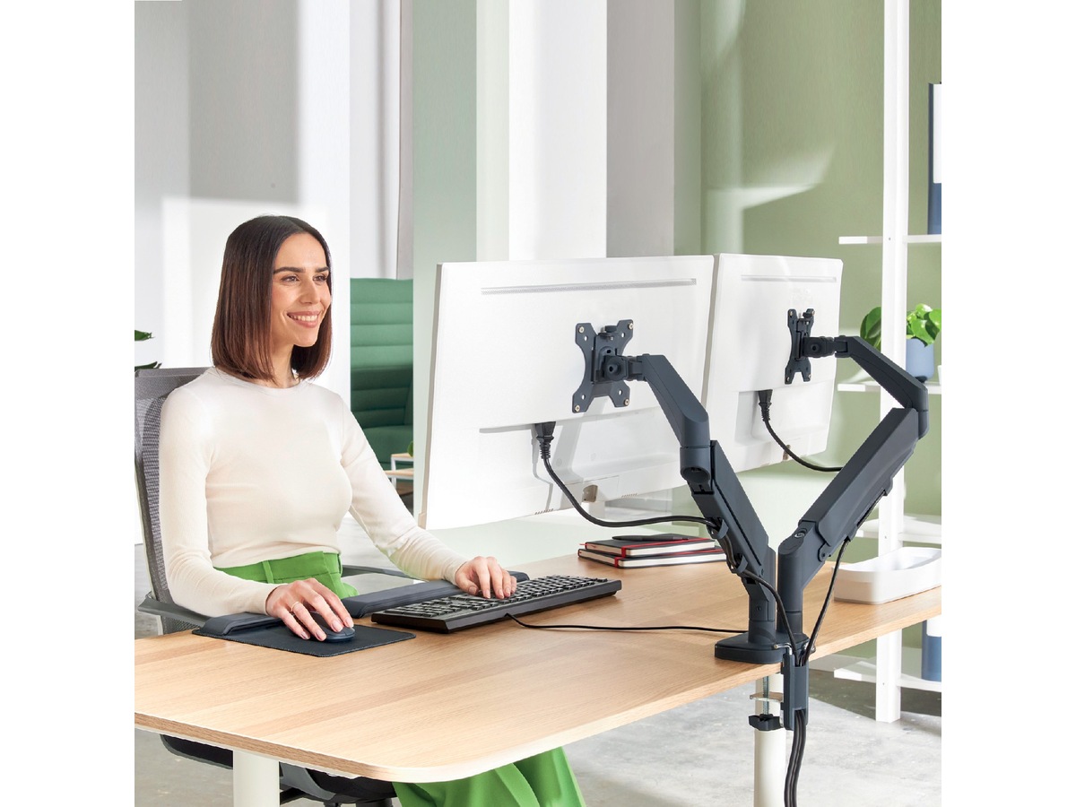 Leitz Ergo Monitorarm Dubbel, platsbesparande, 17"-32" skärmar Bord- & väggfäste