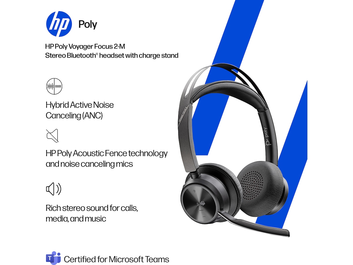 Poly Voyager Focus 2 MS USB-C Headset med laddningsstativ Headset trådlöst