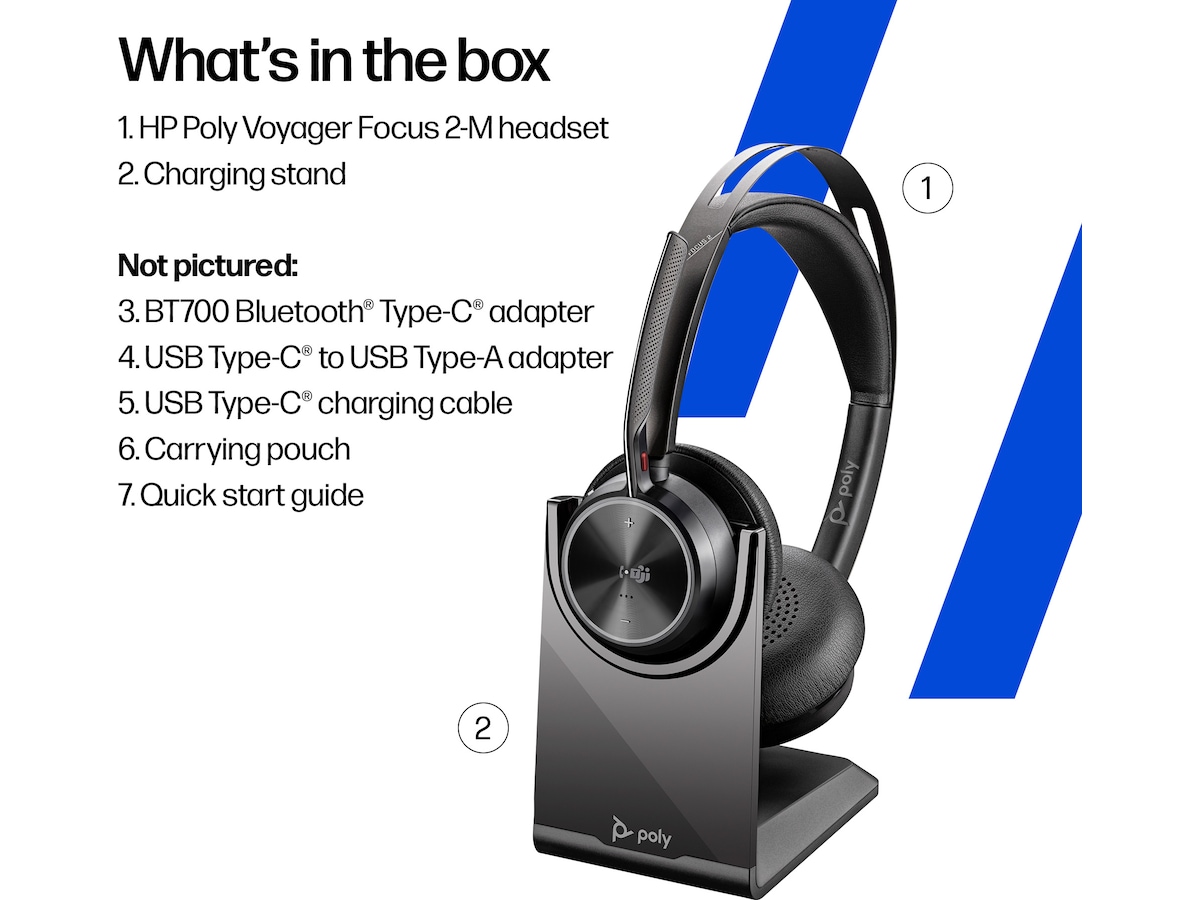Poly Voyager Focus 2 MS USB-C Headset med laddningsstativ Headset trådlöst