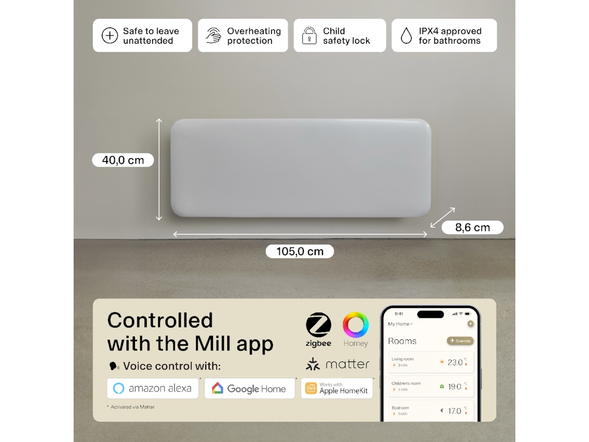 Mill Invisible Smart WiFi Gen 4 panelradiator 1300W (vit) Panelelement