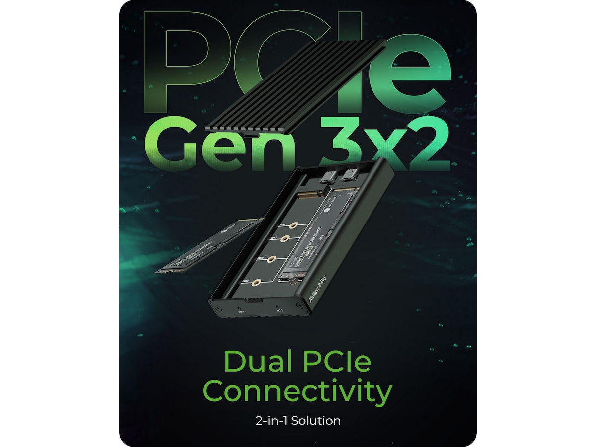 Icy Box 2 fack M.2 PCIe NVMe-kabinett Externa Chassi