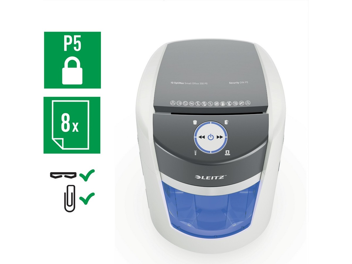 Leitz Dokumentförstörare IQ OptiMax Small Office 350 Mikroskärning P5 ...