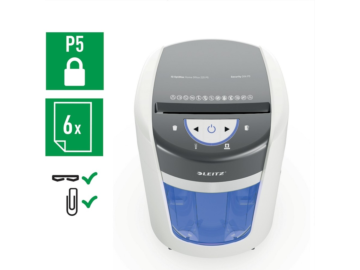 Leitz Dokumentförstörare IQ OptiMax Home Office 255 Mikroskärning P5  Dokumentförstörare