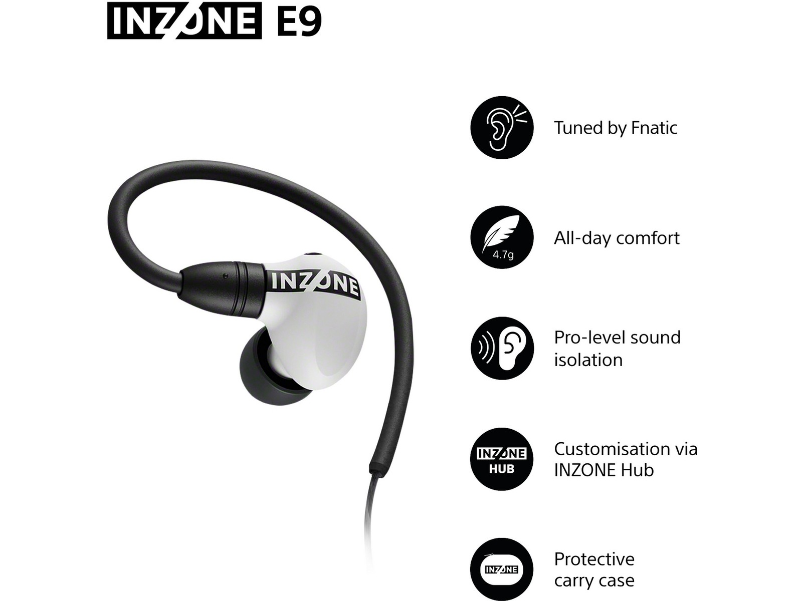 Sony INZONE E9 In-Ear Gaming Headphones, White In-ear hörlurar