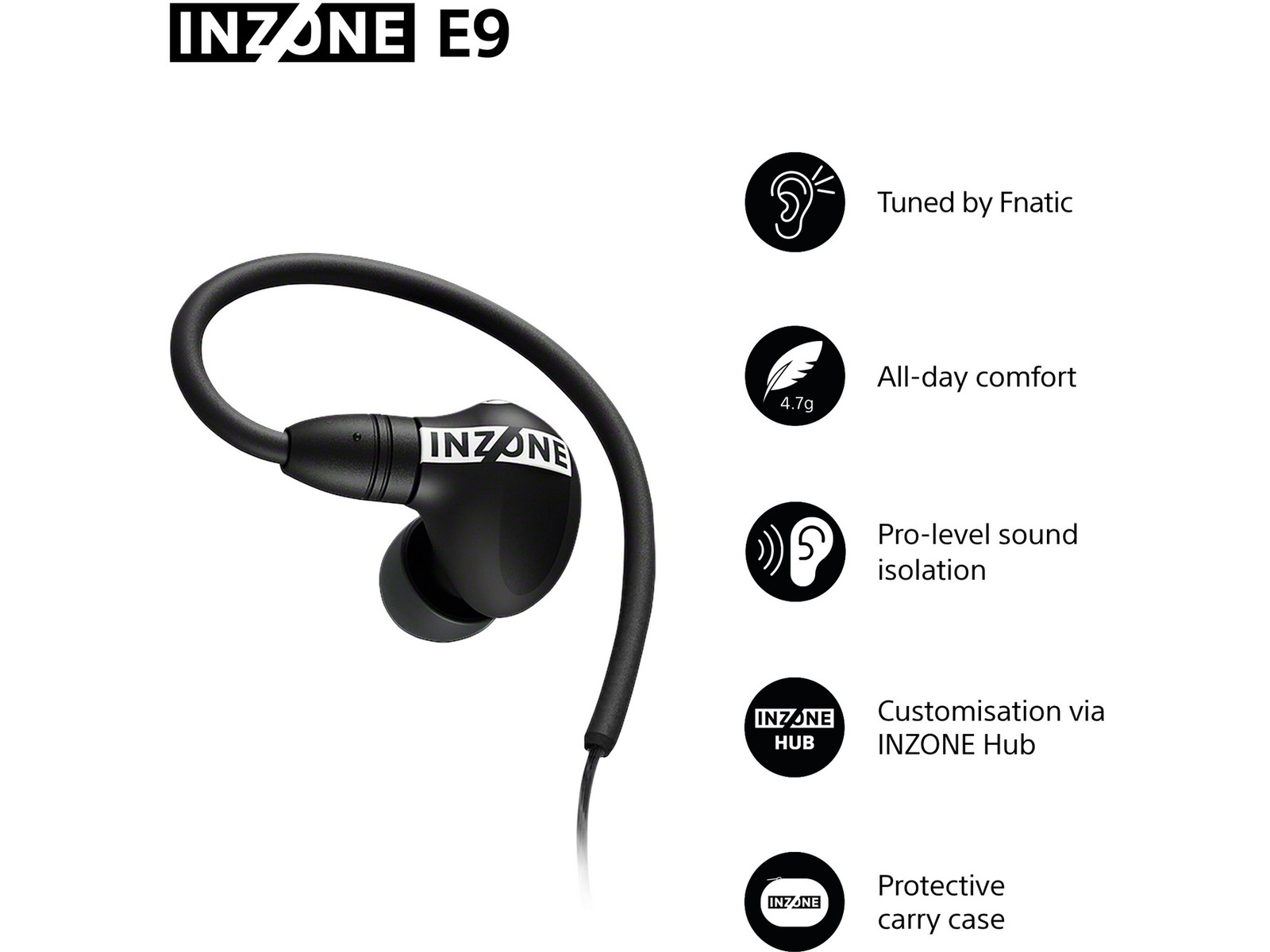 Sony INZONE E9 In-Ear Gaming Headphones, Black In-ear hörlurar
