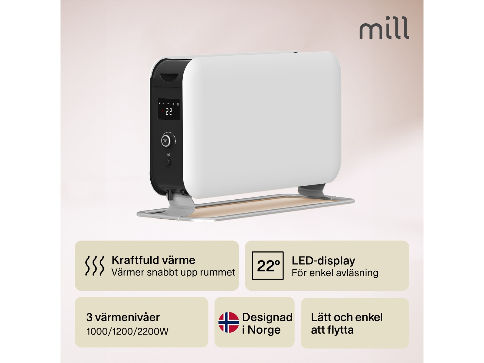 Mill Instant Max golvvärmare 2200W LED (vit) Fristående element