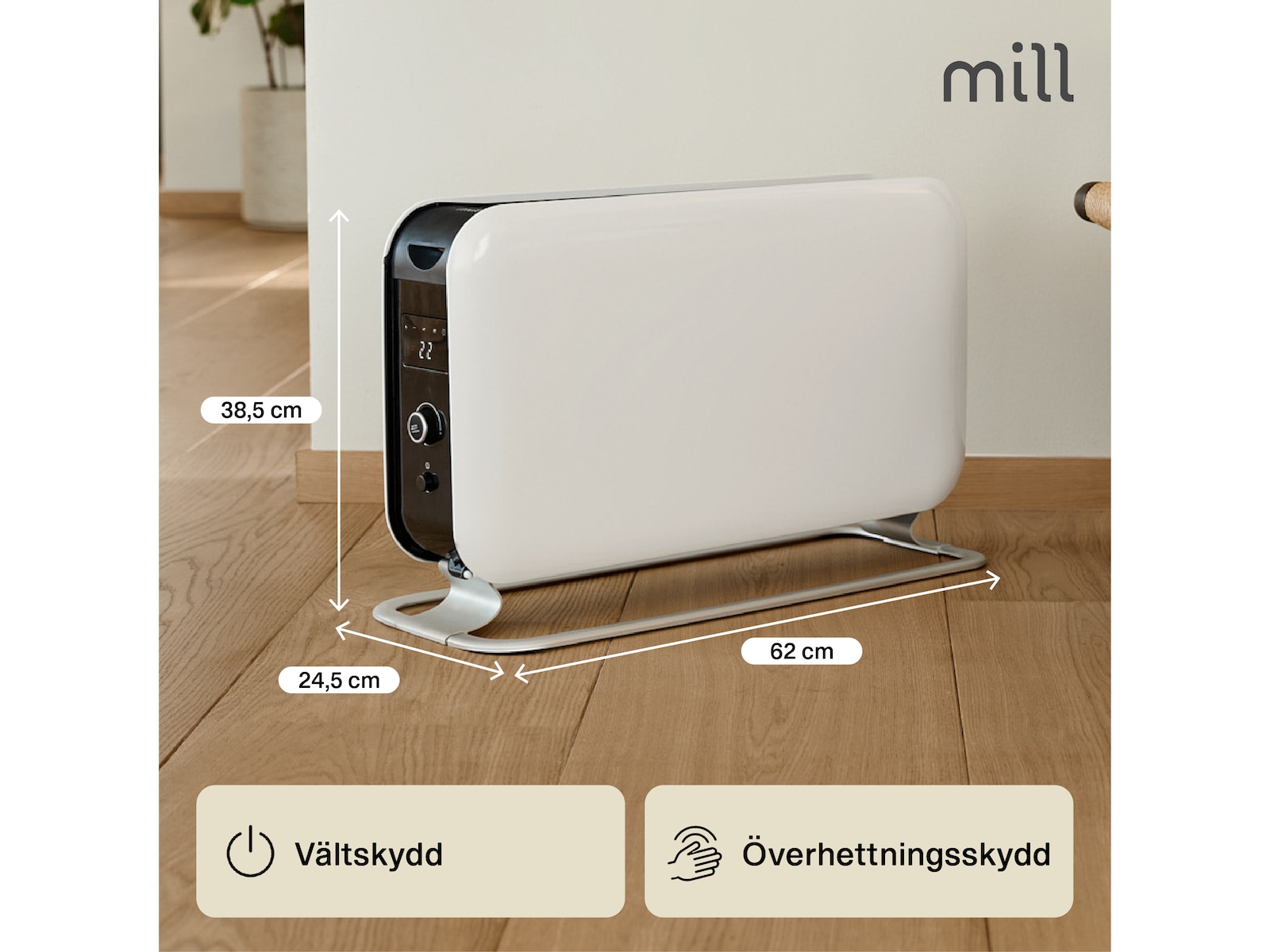 Mill Instant Max golvvärmare 2200W LED (vit) Fristående element