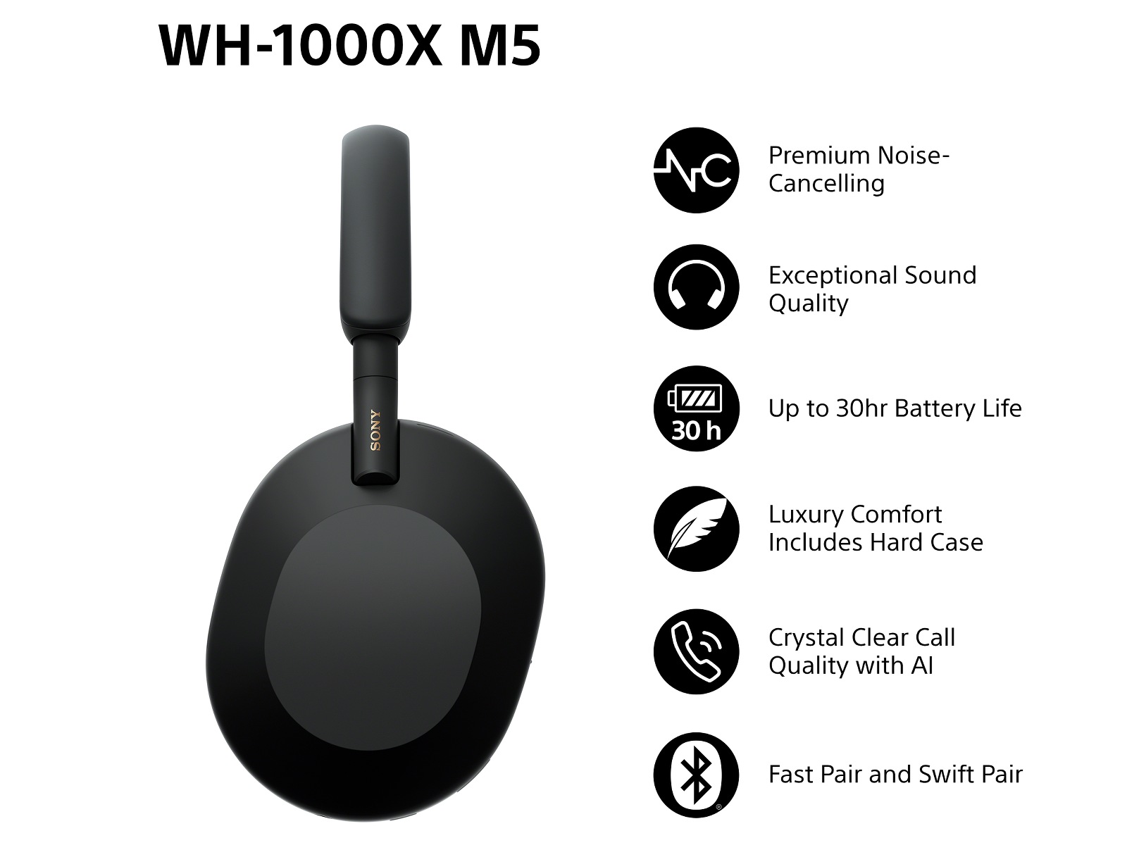 Sony WH-1000XM5 trådlösa hörlurar, Over-Ear (svart) Hörlurar