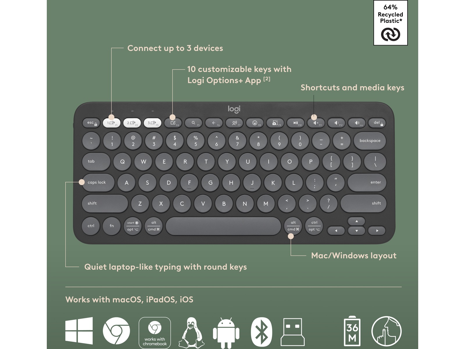 Pebble 2 Combo (svart) Mus & tangentbord -combo-paket