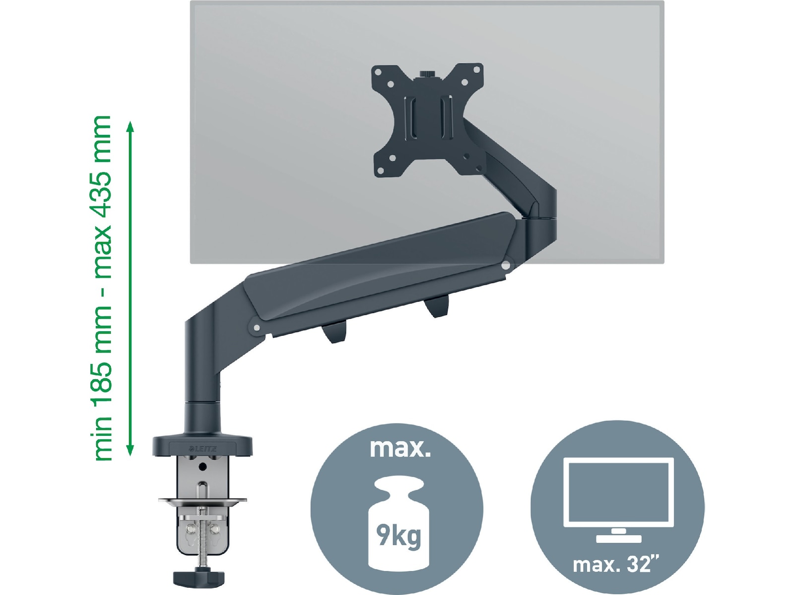 Leitz Ergo Monitorarm Enkel, platsbesparande, 17"-32" skärm Bord- & väggfäste