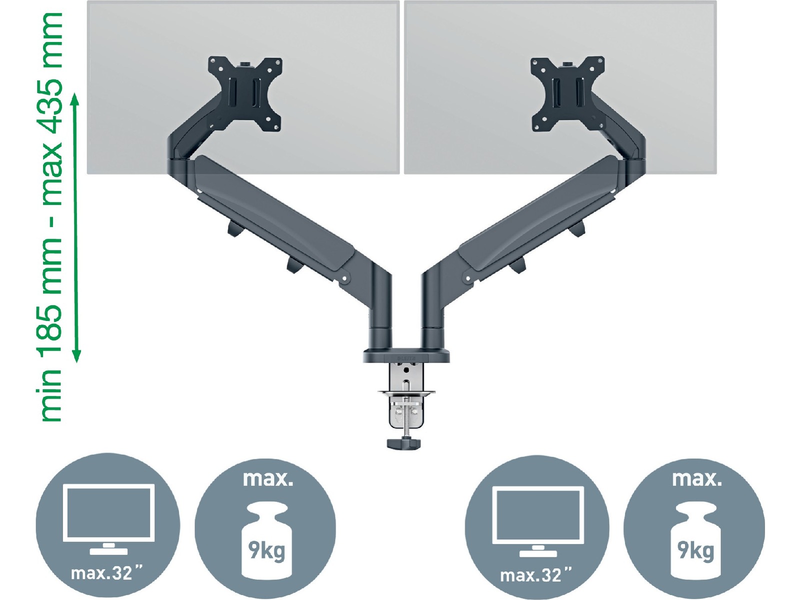 Leitz Ergo Monitorarm Dubbel, platsbesparande, 17"-32" skärmar Bord- & väggfäste