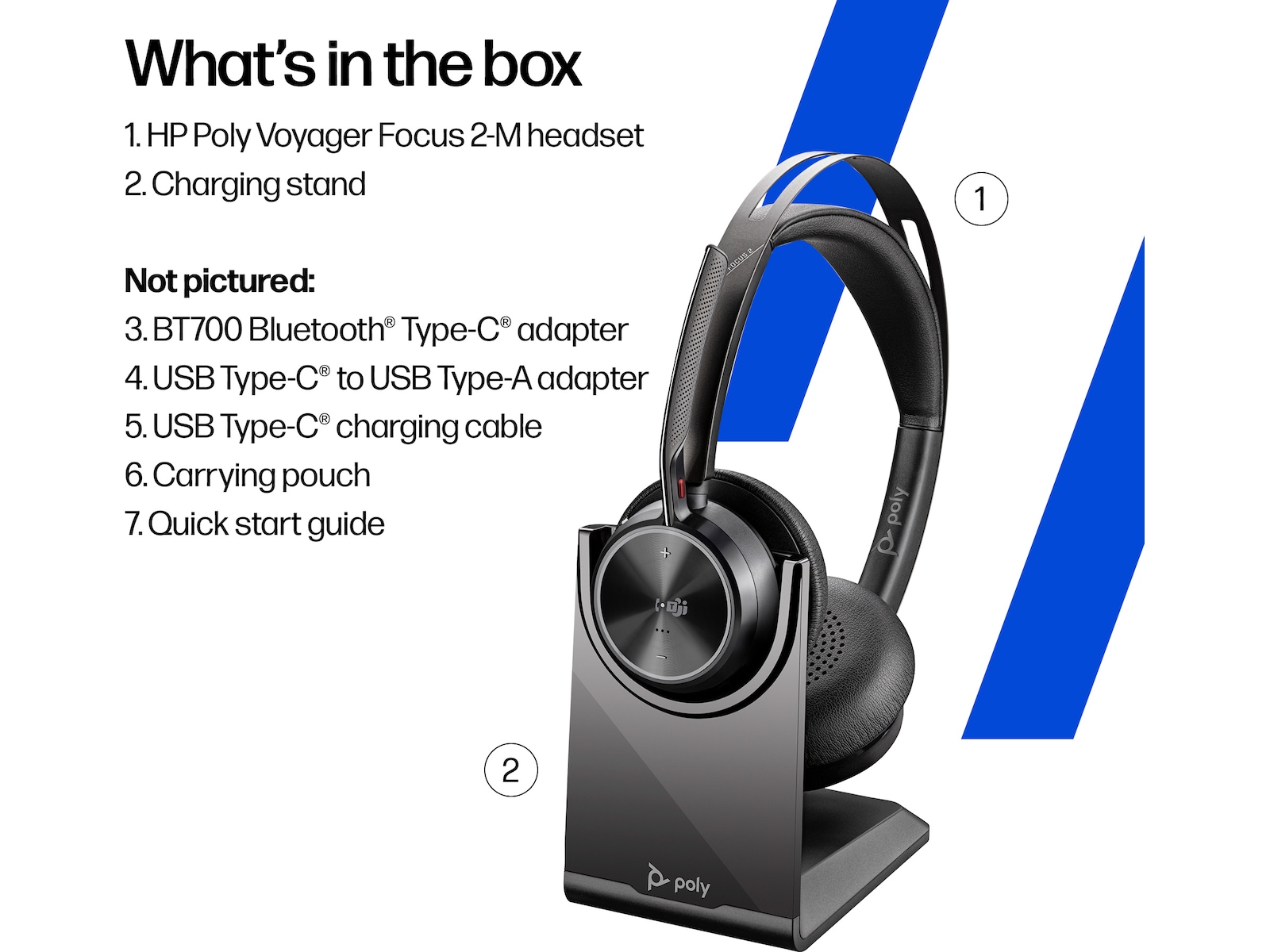 Poly Voyager Focus 2 MS USB-C Headset med laddningsstativ Headset trådlöst