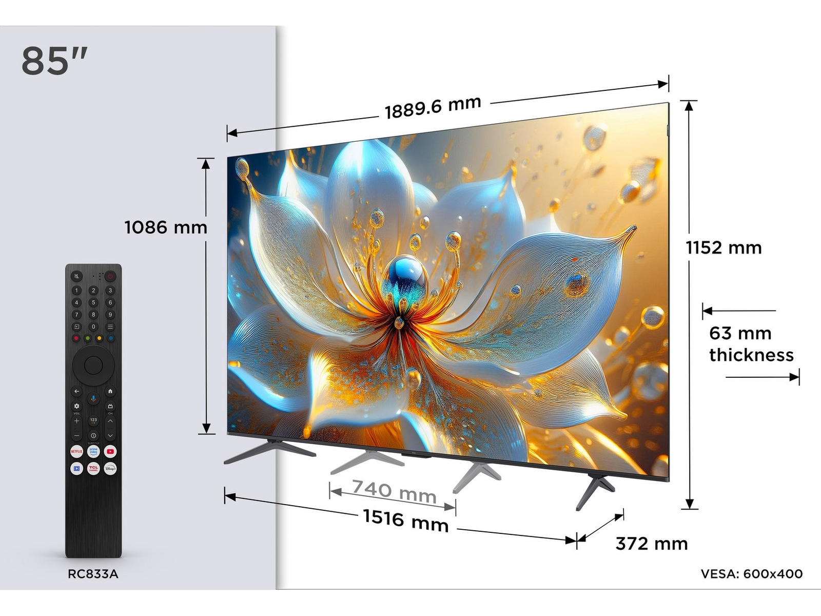 TCL 85" T8C 4K QLED Google TV (2025) Över 80 tums TV