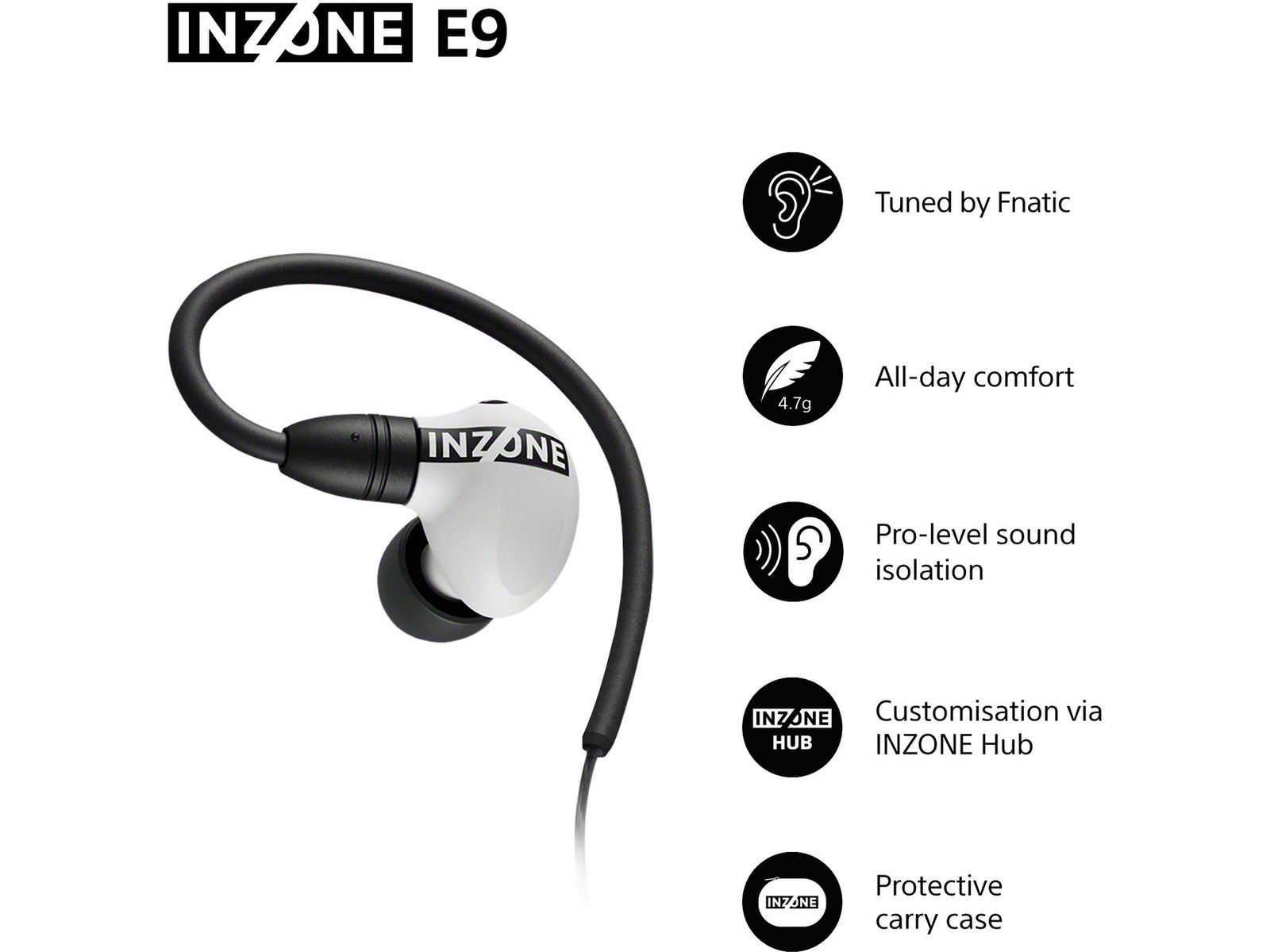 Sony INZONE E9 In-Ear Gaming Headphones, White In-ear hörlurar