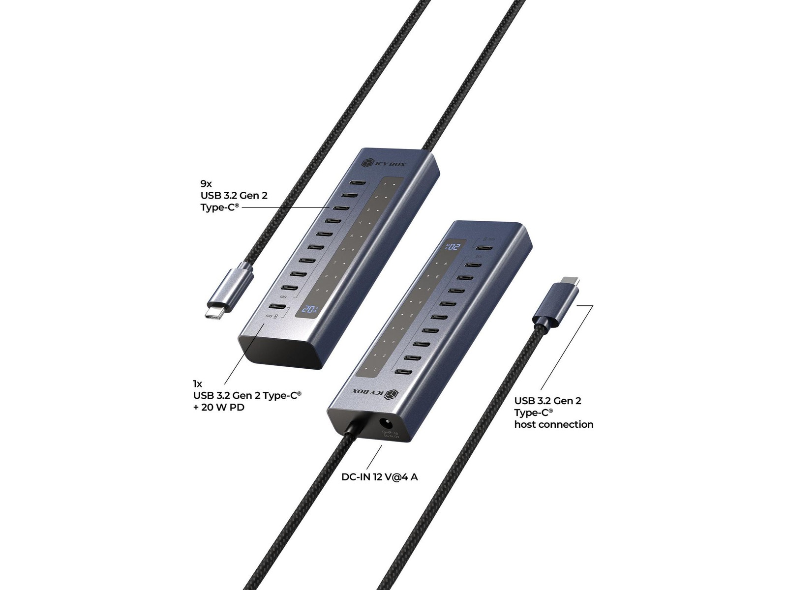 ICY BOX 10-portars USB Type-C® Gen 2 Hub Dockningsstation och USB-hub