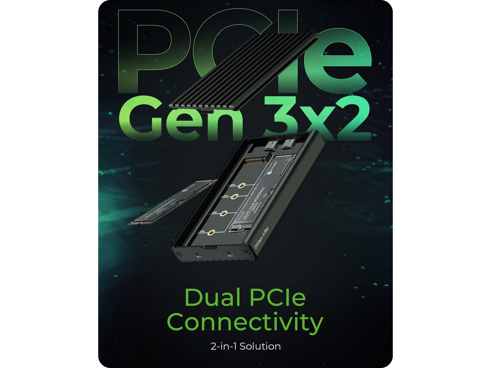 Icy Box 2 fack M.2 PCIe NVMe-kabinett Externa Chassi