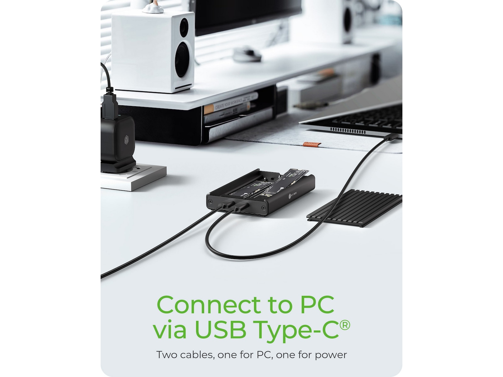 Icy Box 2 fack M.2 PCIe NVMe-kabinett Externa Chassi
