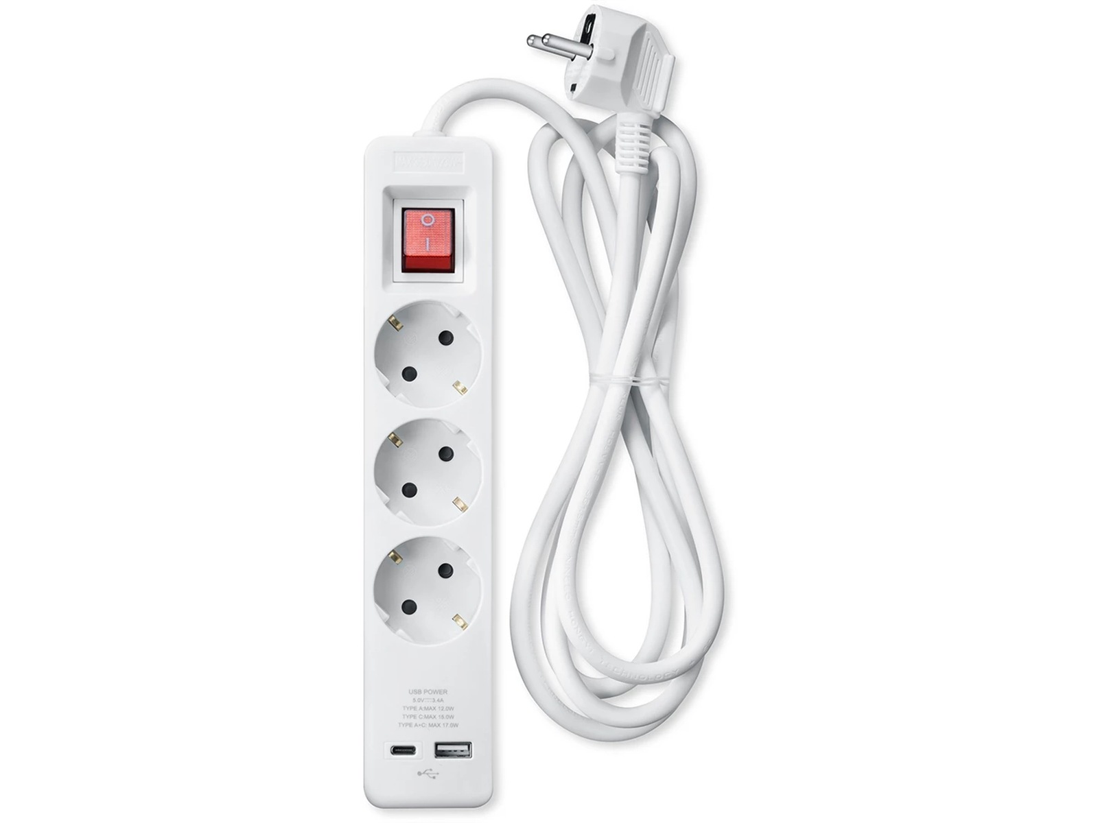 Andersson grenuttag 3x uttag och 2x USB 1,5m (vit) 2-pack Förlängningskabel & förgrening