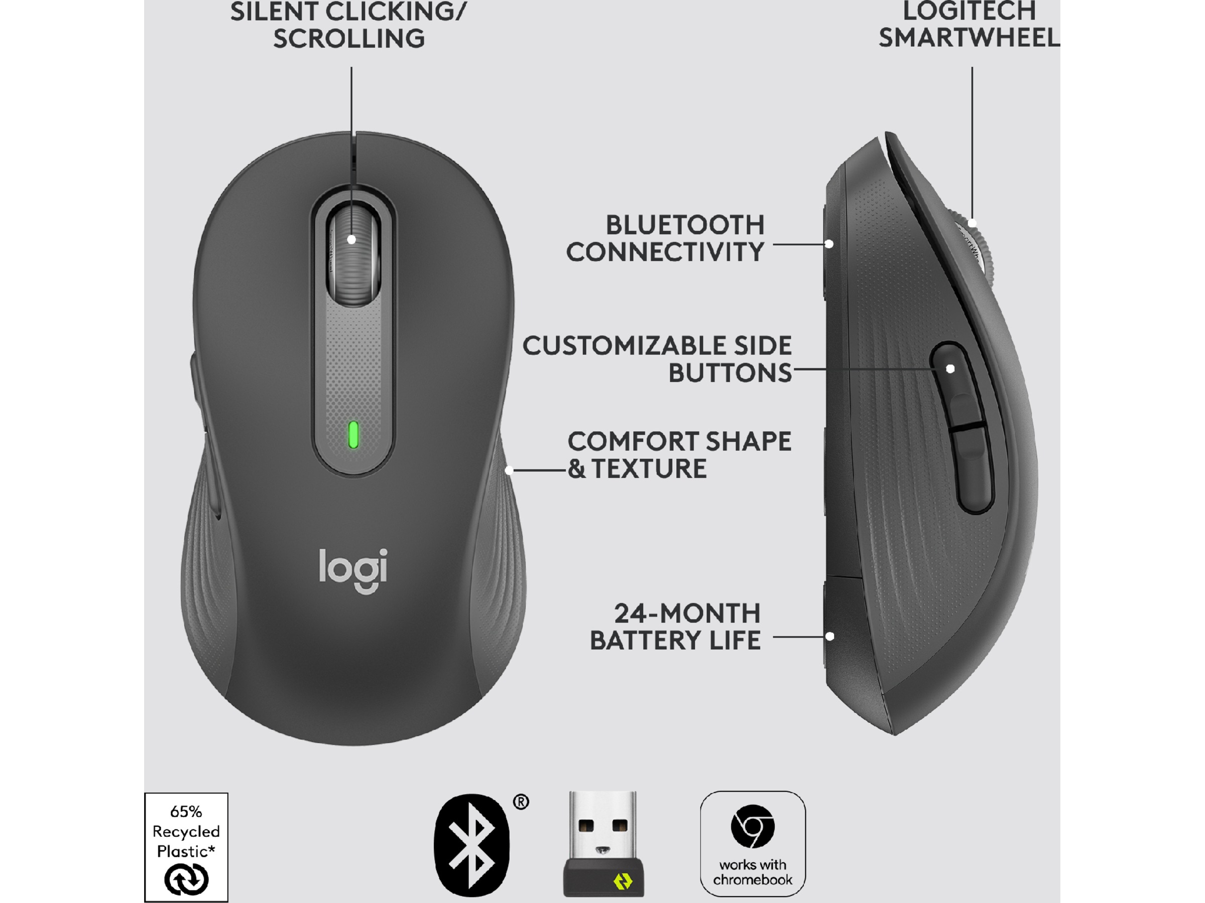 Logitech Signature M650 Large  trådlös mus grafitgrå Mus