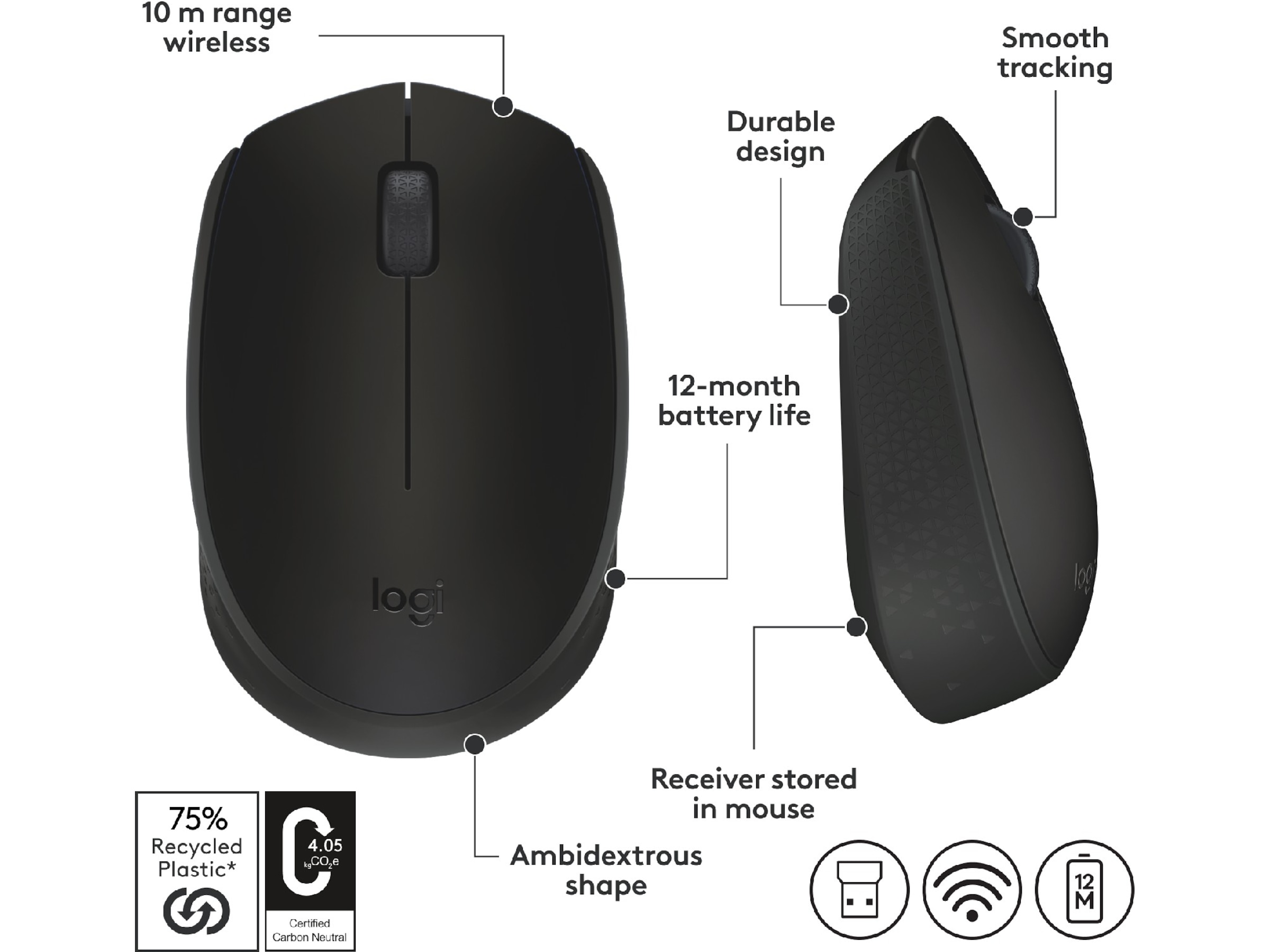 Logitech B170 Trådlös Mus Svart Mus