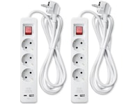 Andersson grenuttag 3x uttag och 2x USB 1,5m (vit) 2-pack Förlängningskabel & förgrening